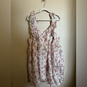 Arula Organza Mini Dress‎ Sz C 3X Garden Floral Pink Tie Back